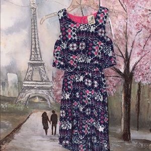 Lily Bleu high low layered blue w pink lace dress sz 8 EUC